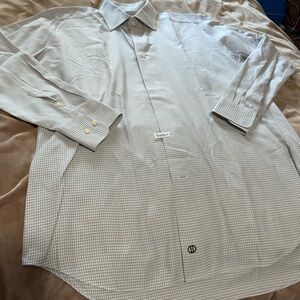 David Donahue Trim Fit Tan Checkered Dress Shirt 16 32/33